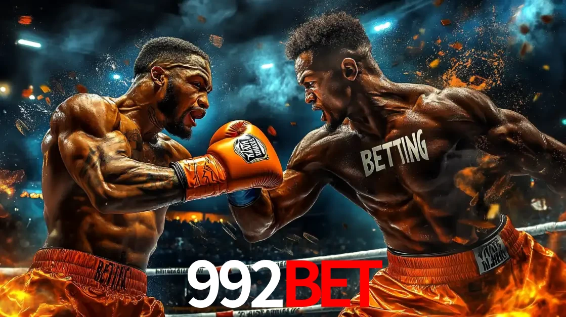 Dois boxeadores em uma luta intensa e explosiva, representando a adrenalina e as oportunidades de apostas em esportes de combate disponíveis na plataforma 992BET.